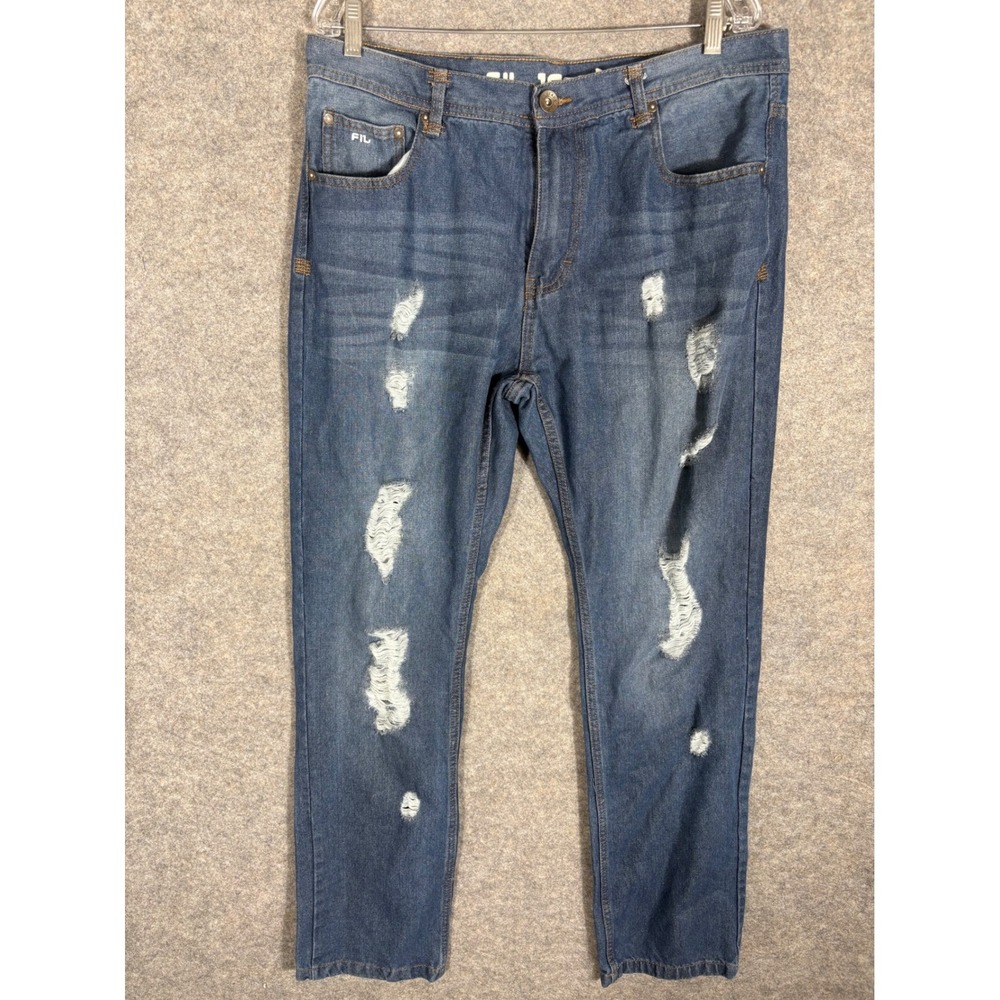 FIL JEAN'S Mens Blue Distressed Ripped Relaxed Fit Denim‎ Jeans Size 38